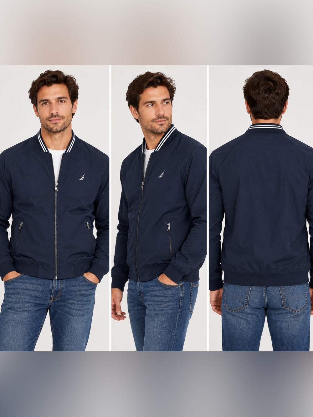 Nautica Men’s Bomber Jacket sz L Lightweight Navy Blue NEW #F360
